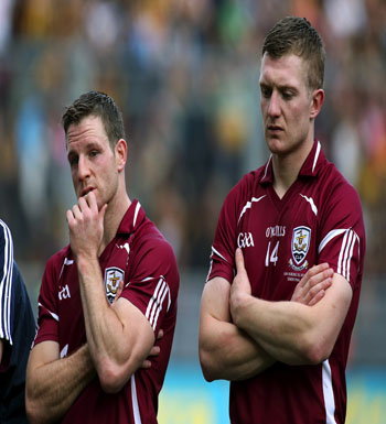 HEARTBREAK: Galway hurlers Andy Smith and Joe Canning after last year's defeat in the All-Ireland final