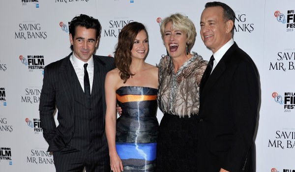 The stars of Saving Mr Banks (From L to r): Colin Farrell, Ruth Wilson, Emma Thompson and Tom Hanks