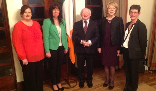 President Higgins with his wife Sabina and the Dunnes Stores Workers in the Irish Ambassadors Residence in Pretoria 