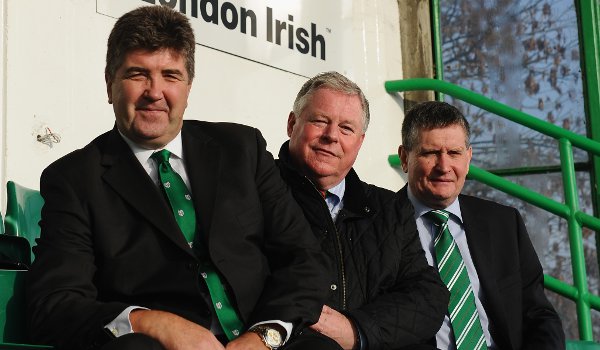 The new owners of London Irish from L-R: interim chief executive David Fitzgerald, President Mick Crossan and Phil Cusack  at the London Irish Press Conference today 