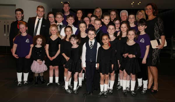 Louise Keegan (right) with the dancers from the Keegan Academy of Irish Dance