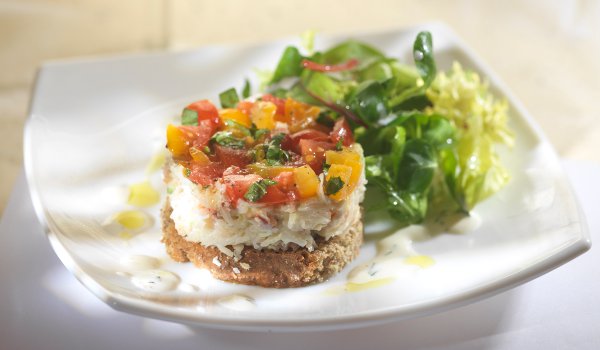 Crab Timbale with Stoneground Wheaten Bread and Cherry Tomatoes
