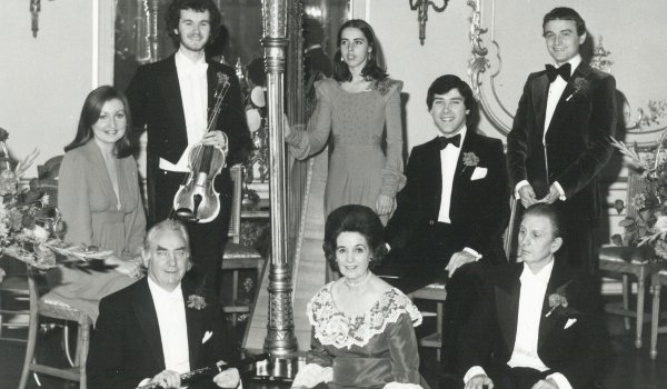 Eithne Kennedy (seated centre) and husband Charles (to her left) at the Irish Embassy in October 1976