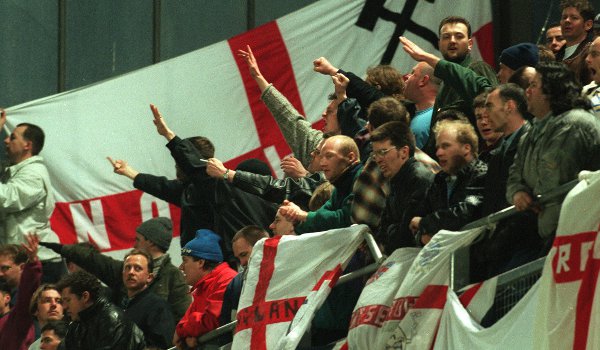 English fans ahead of the Ireland v England friendly at Lansdowne Road in 1995 that saw rioting by the away support