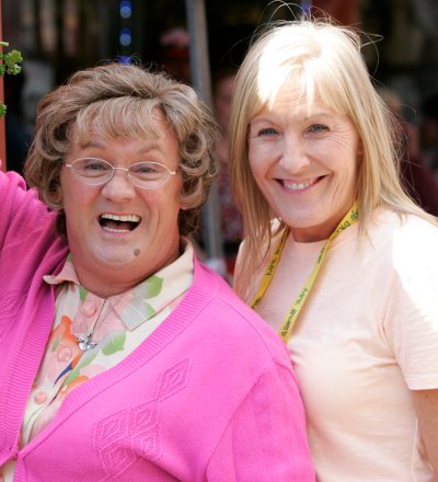 Brendan O'Carroll as Agnes Browne with wife  Jennifer Gibney at the filming of Mrs Browns Boys D Movie (Photo Mark Stedman/Photocall Ireland)