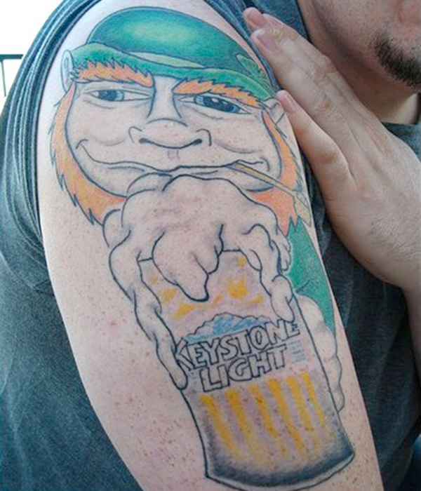 A leprechaun drinking. Nothing like perpetuating stereotypes (Evil Tattoo)
