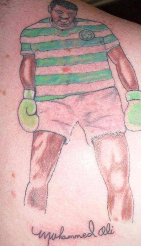 Mohammed Ali… in a Celtic kit (from Worlds Worst Tattoos, Facebook)