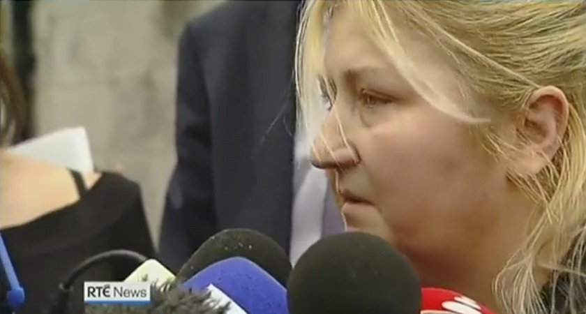 Helen O'Driscoll speaking to reporters after the inquest into events that lead to the death of three of her children. Picture: RTÉ News