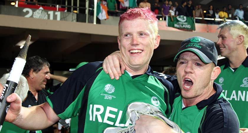 ICC Cricket World Cup 2011 Group B, Bangalore, India 2/3/2011 Ireland's Kevin and Niall O'Brien celebrate after beating England Mandatory Credit ©INPHO/Barry Chambers/Cricket Ireland *** Local Caption ***