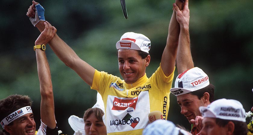 1987 Tour de France Stephen Roche celebrates winning the tour ©INPHO/Billy Stickland