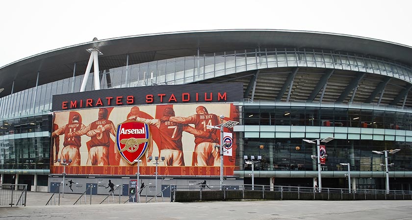 The Emirates stadium in London UK, home of Arsenal the gunners, as seen from the outside