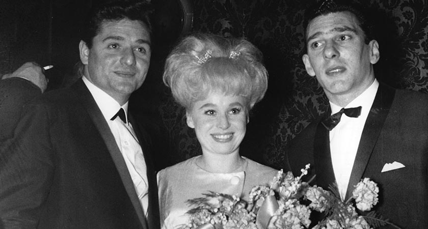 Reggie Kray, right, at a film premiere with actress Barbara Windsor and her husband Ronnie Knight, an associate of the Kray Twins, circa 1969.   (Photo by Keystone/Getty Images)