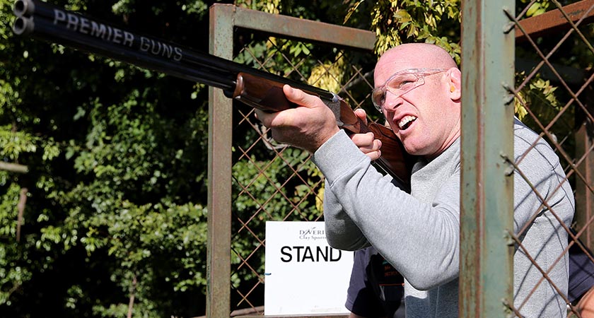 2015 Rugby World Cup, Ireland Rugby Down Day, Doveridge Clay Pigeon Shooting Centre, Derbyshire, England 24/9/2015 Ireland's Paul O'Connell clay pigeon shooting during a down day today Mandatory Credit ©INPHO/Dan Sheridan
