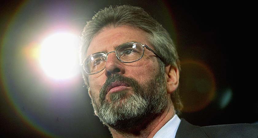 BELFAST - NOVEMBER 24:  Sinn Fein President Gerry Adams talks to the media, November 24, 2003 in Belfast, Northern Ireland. Northern Irish voters will go to the polls on Wednesday to decide the make up of the power sharing assembly to which London could devolve some of its responsibility.  (Photo by Getty Images)