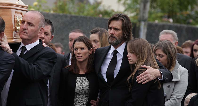 TIPPERARY, IRELAND - OCTOBER 10:  Jim Carrey attends The Funeral of Cathriona White on October 10, 2015 in Cappawhite, Tipperary, Ireland.  (Photo by Debbie Hickey/Getty Images)