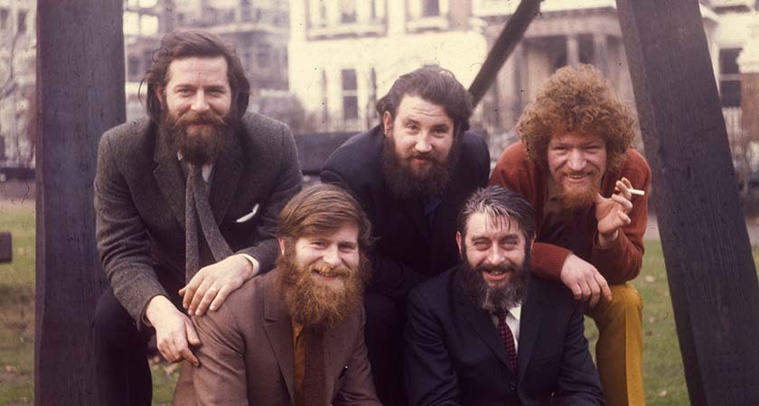 circa 1970:  Bearded Irish pop group The Dubliners in London. Originally founded in the sixties, they were still prevalent in the late nineties.  (Photo by Keystone/Getty Images)