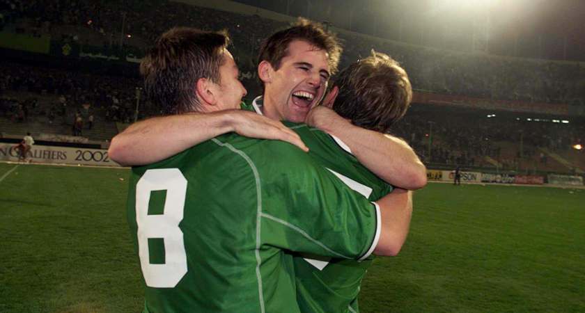 Kevin Kilbane celebrates with Jason McAteer and Matt Holland in 2001 [Picture: Inpho]