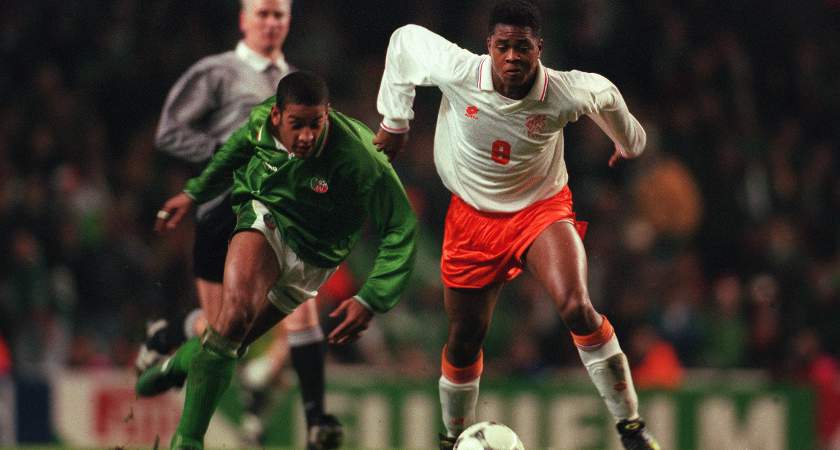 Phil Babb competes with Patrick Kluivert, who scored Holland's second goal [Picture: Inpho]