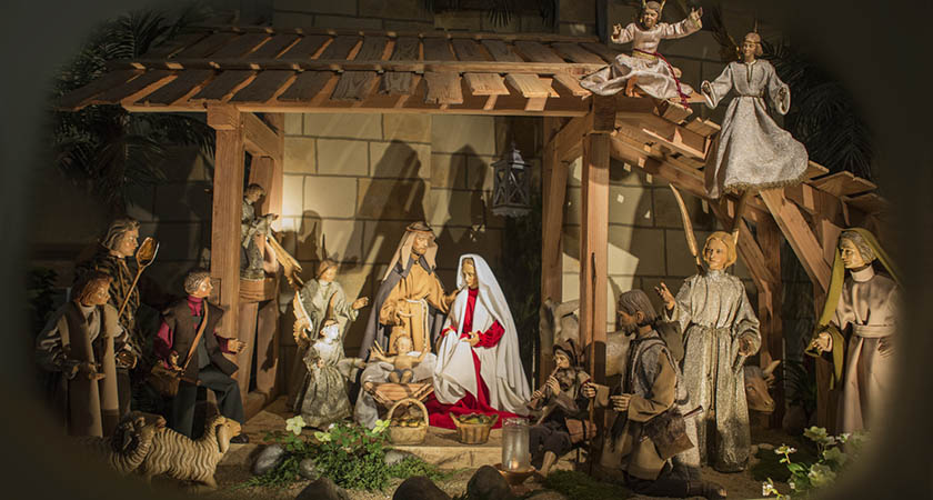 A christmas scene. The Holy family, Jesus, Joseph & Mary all togethe. Germany