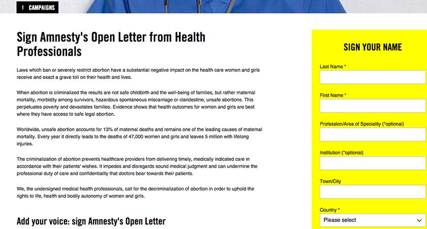 The open letter on Amnesty International's website (Photo: Amnesty International)