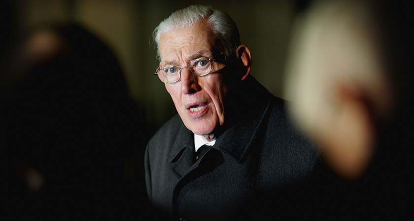 LONDON - DECEMBER 6: DUP leader Ian Paisley walks out of Downing Street to speak to the press after meeting with Prime Minister Tony Blair to discuss the restoring of devolution in Northern Ireland on December 6, 2004 in Downing Street, London, England. The current talks are being mediated through a series of British and Irish Government sources as the DUP refuse to hold talks in person with Sinn Fein. (Photo by Graeme Robertson /Getty Images) *** Local Caption *** Ian Paisley