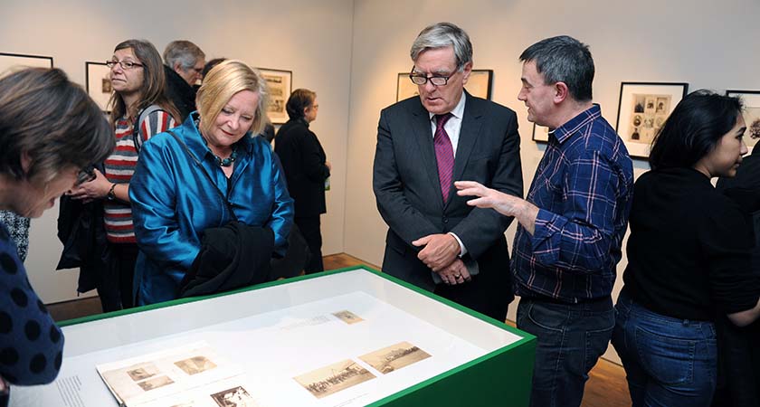 Exhibition curator Luke Dodd with Irish Ambassador Dan Mulhall and his wife Greta. Photo Malcolm McNally