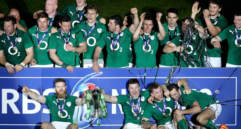 Ireland's Gordon D'Arcy, Brian O'Driscoll, Jamie Heaslip and Dave Kearney with the Six Nations trophy in 2014 [Picture: inpho]