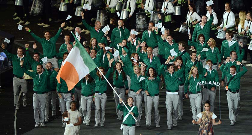 LONDON, ENGLAND - JULY 27:  Katie Taylor of the Ireland Olympic boxing team carries her country's flag during the Opening Ceremony of the London 2012 Olympic Games at the Olympic Stadium on July 27, 2012 in London, England.  (Photo by Michael Regan/Getty Images)