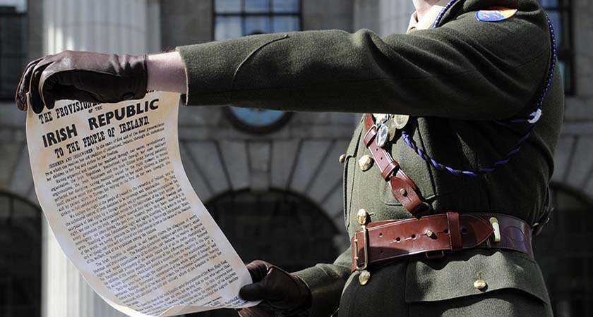 4/4/2010. Easter Rising Commemoration. Proclamation reader Captain Eoghan O'Sullivan pictured during the National Commemoration on O'Connell Street in Dublin today. Photo: Laura Hutton/RollingNews.ie