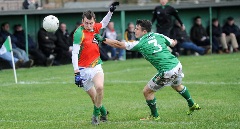 Carlow's two-goal hero Sean Gannon escapes London's captain on the day David McGreevey [Picture: Malcolm McNally]