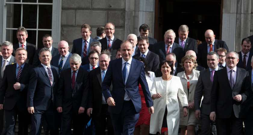 10/03/2016.Pictured is Fianna Fail Leader Micheal Martin with the newly elected TDs of the 32nd Dail on the Plinth, Leinster House today.Photo:Rollingnews.ie