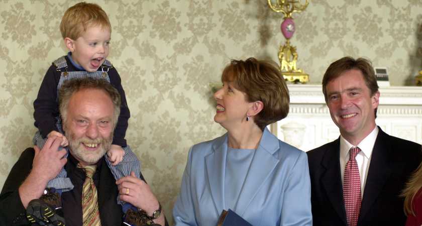 Brian Keenan and son Jack along with British journalist and fellow hostage John McCarthy at Áras an Uachtaráin with president Mary McAleese in 2000 Photo: RollingNews.ie