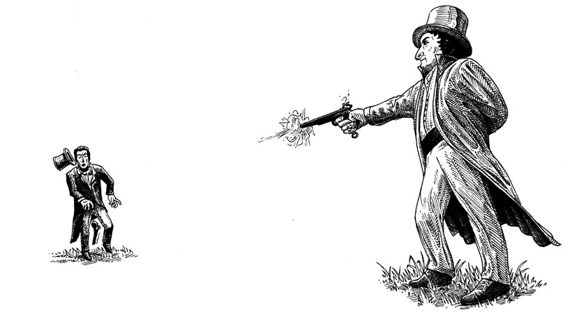 O'Connell duelling withJohn Norcott D'Esterre, from 'Daniel O'Connell: A Graphic Life' by Jody Moylan, illustrated by Mateusz Nowakowski (The Collins Press, 2016) 