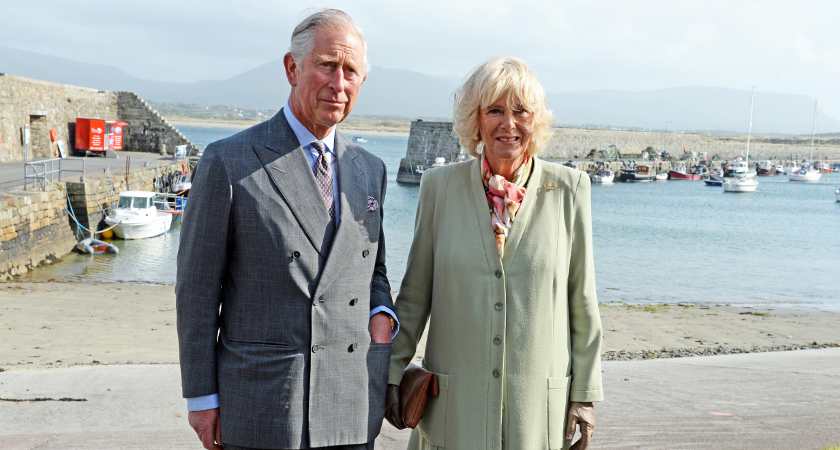 20/5/2015 The Prince of Wales and the Duchess of Cornwall pause at Mullaghmore Pier in Sligo on the second day their visit to the west of Ireland. Lord Mountbatten was killed just a few hundred yards from the shore in 1979. Photo: RollingNews.ie/ Irish Times/Pool
