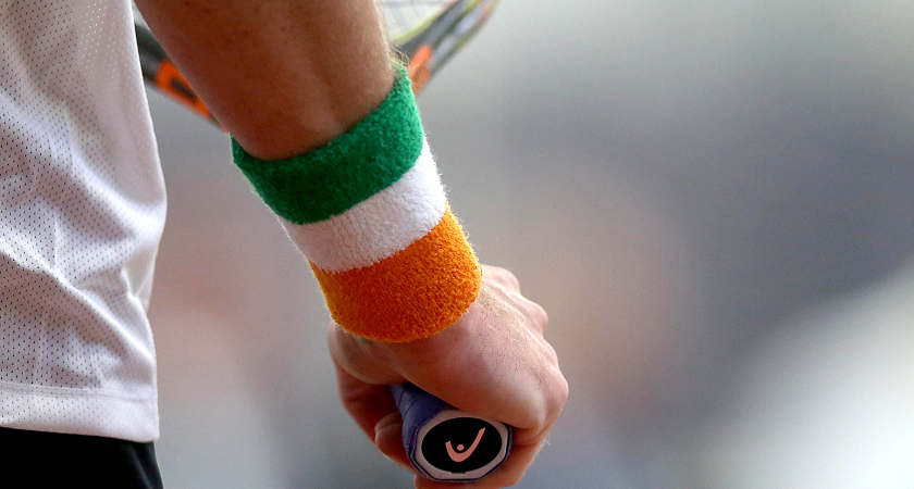 A view of the sweat band worn by Ireland's James McGee at the Davis Cup [©INPHO/Donall Farmer]