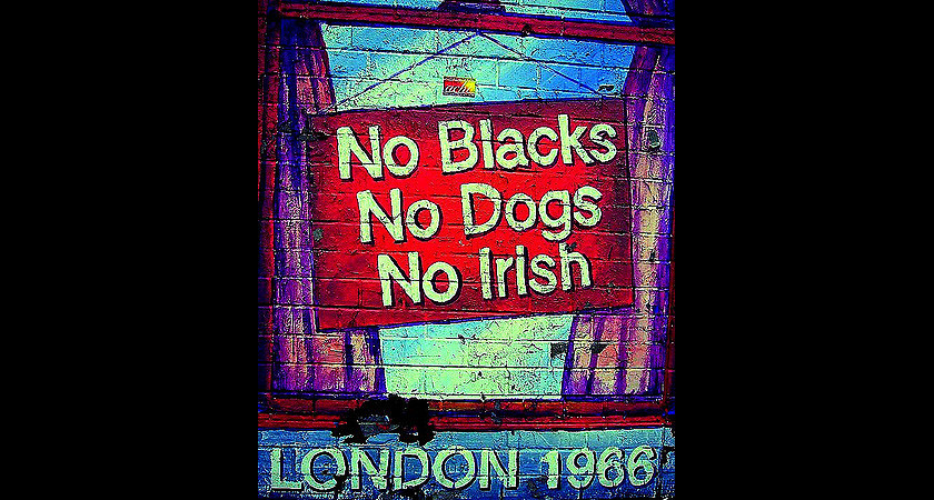 A mural of a "No Blacks, No Dogs, No Irish" sign in Belfast. Picture: Flickr/sashafatcat Attribution 2.0 Generic (CC BY 2.0)