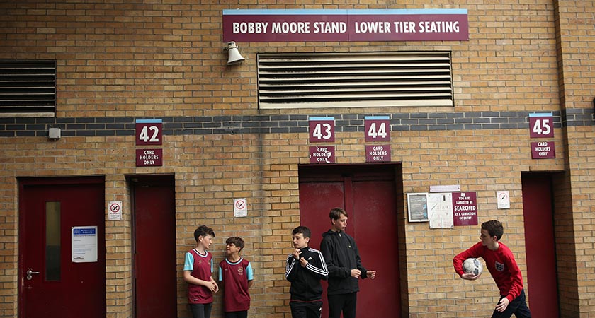 Supporters outside what was the Upton Park Bobby Moore stand (Photo by Dan Kitwood/Getty Images)
