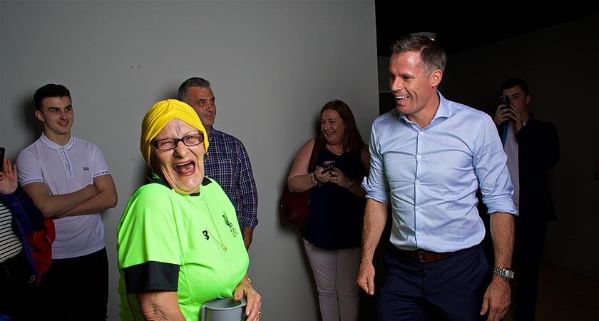 Former Liverpool player Jamie Carragher meets Marie Wright at Mountford Hall. (Pic by David Rawcliffe/Propaganda)