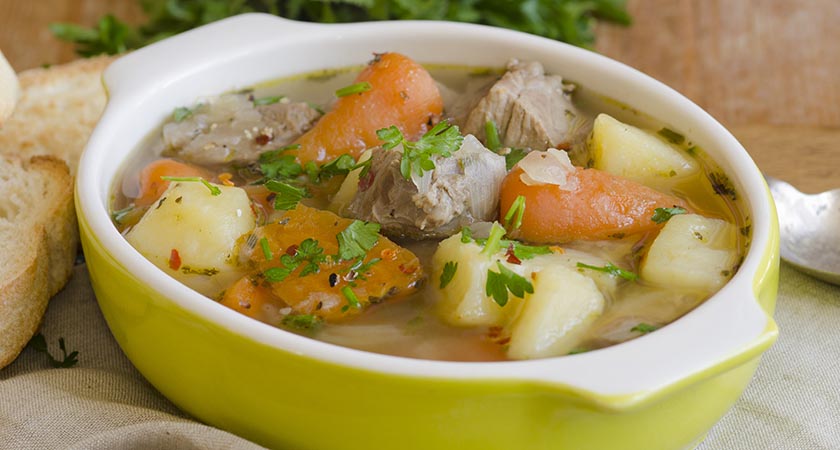 Slow-cooked Irish stew with tender lamb meat, potatoes and vegetables