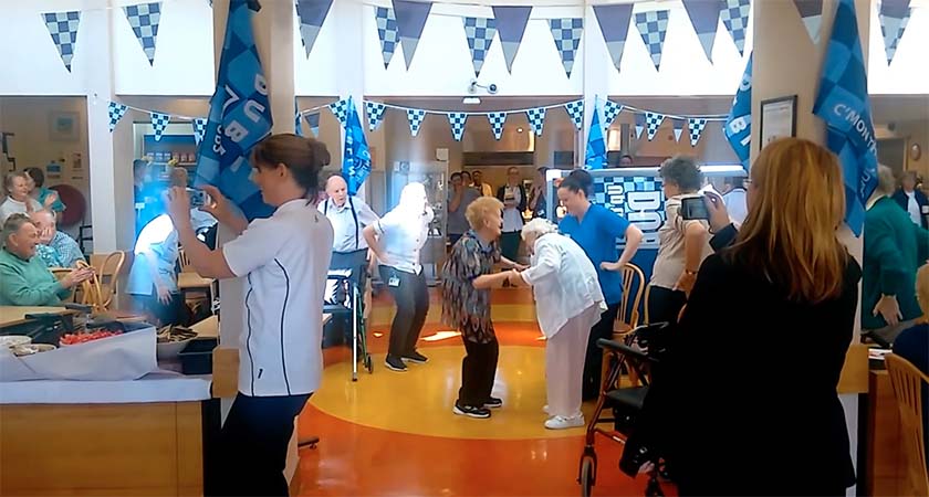 Two ladies take centre stage at the Our Lady's Hospice flash mob. (Source: YouTube)