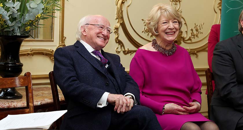 Michael D Higgins and his wife Sabina Higgins at the launch of his book, ’When Idea Matter, Speeches for an Ethical Republic’, at the Embassy of Ireland in London. (Picture: MAXWELLPHOTOGRAPHY.IE)