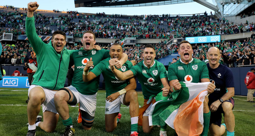 Ireland's Billy Holland, Donnacha Ryan, Simon Zebo, Conor Murray and CJ Stander celebrate winning [©INPHO/Dan Sheridan]