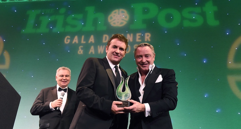 The Irish Post Awards 2016, Friday, November 24 | The Grosvenor House Hotel, Park Lane, London. Entertainment Legend Award - Shane Richie, presented by Michael Flatley. Also pictured is MC Eamonn