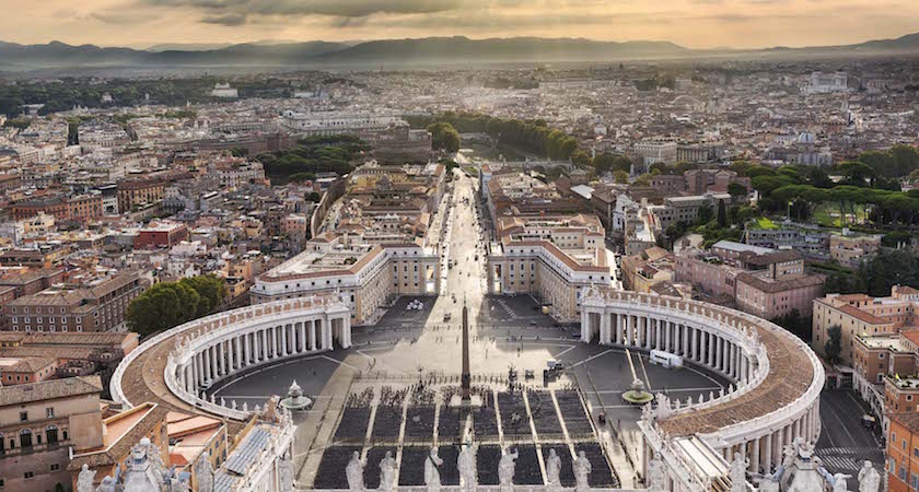 Sunrise over the Vatican with sunbeams, Italy