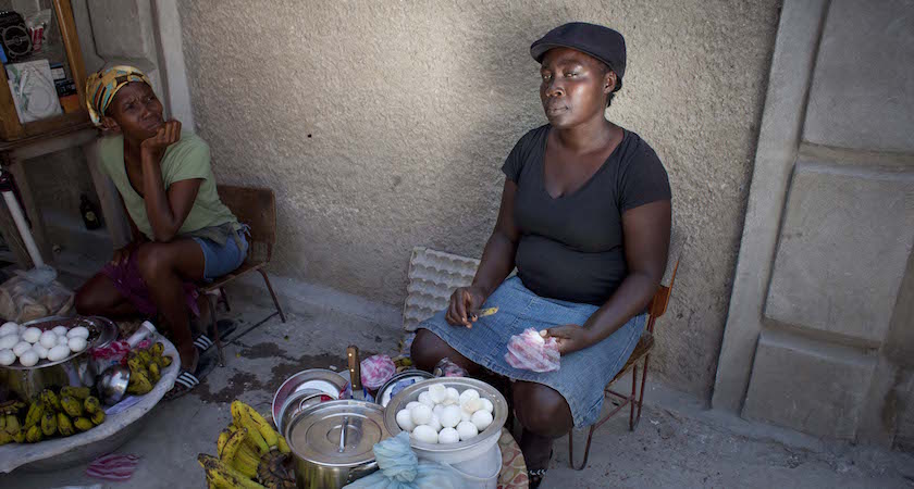 Suzzanne Vil, has her own business selling eggs in Carrefour, Port au Prince, Haiti. Nancy, 22 (big blue hat) Christela, 18 (holding the baby) Miralda, 17 (had a baseball cap on) Shedna, 16 (had on a grey hat) Grandson (son of Chrsitela): Woodmiley, 4 months