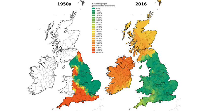 Another map shows how differently Irish people pronounce "arm" to the British [Picture: University of Cambridge]