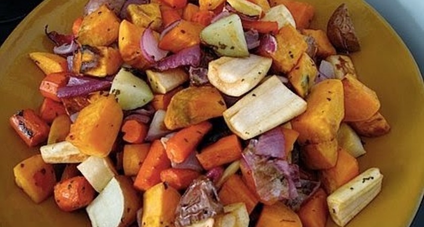 Roast vegetables to go with lamb.