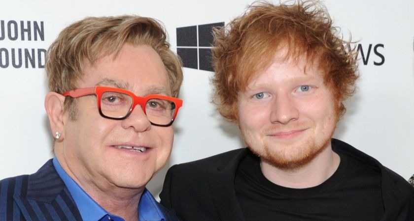 Elton John and Ed Sheeran attend the 22nd Annual Elton John AIDS Foundation Academy Awards Viewing Party at The City of West Hollywood Park on March 2, 2014 in West Hollywood, California.