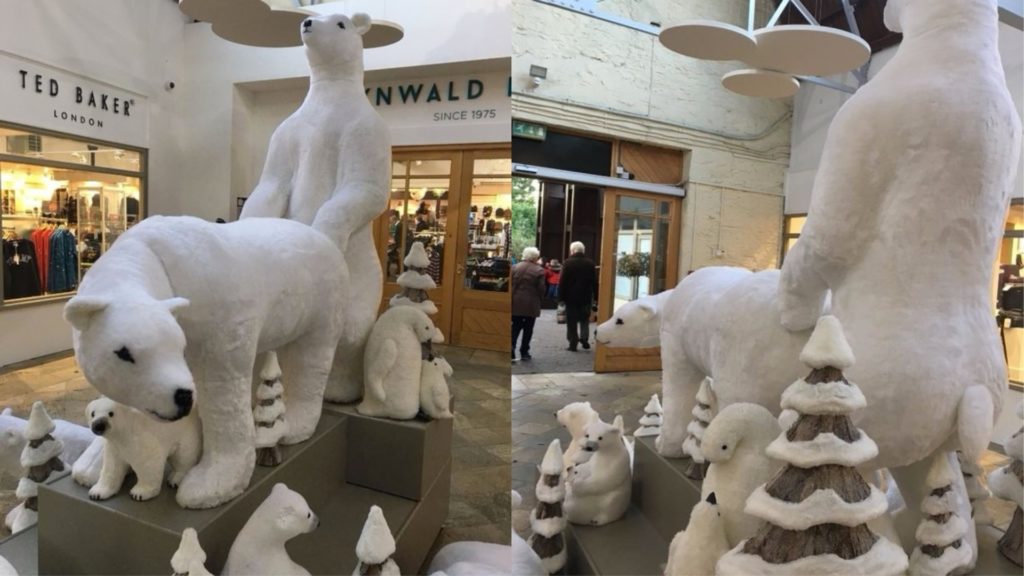 X-Rated Polar Bear shopping centre Christmas display leaves visitors amused and disturbed.