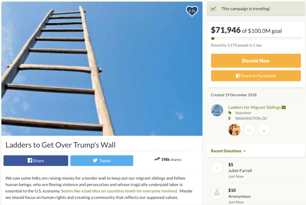 GoFundMe page raises over $10m to help build Trump’s border wall.